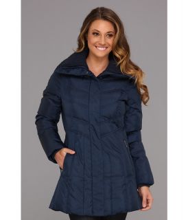 Cole Haan Classic Down w/ Knit Collar and Chevron Quilt Womens Coat (Blue)