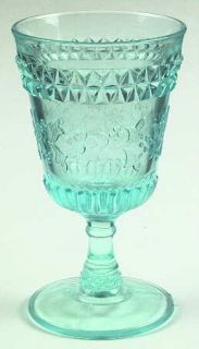 Adams & Co Wildflower Blue Water Goblet   Pressed Glass, Floral & Diamond Design
