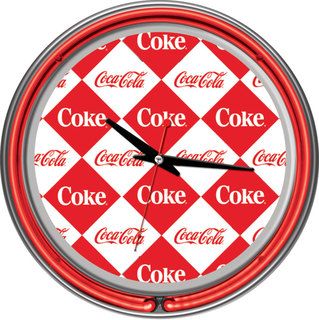 Checker Coca Cola Two Ring Neon Clock