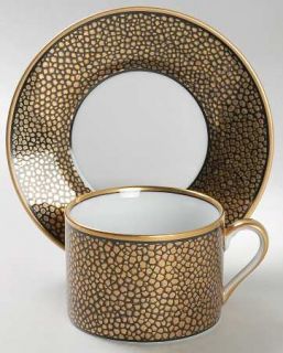 Fitz & Floyd Shagreen Gold (Made In Japan) Flat Cup & Saucer Set, Fine China Din