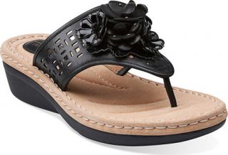 Womens Clarks Posey Zela   Black Leather Thong Sandals