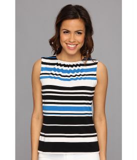 Calvin Klein Multi Color Stripe Pleat Neck Womens Sleeveless (Multi)