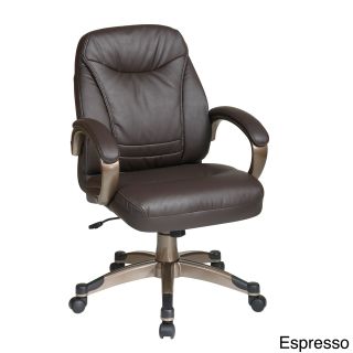 Office Star Products Work Smart Mid Back Contour Seat And Back Faux Leather Chair (Black, espressoWeight capacity 250 poundsDimensions 42.25 inches high x 24.75 inches wide x 27 inches deepSeat dimensions 20.5 inches wide x 18 inches deep x 4 inches th