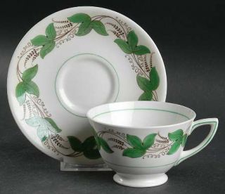 Royal Doulton Castleford Green Footed Cup & Saucer Set, Fine China Dinnerware  
