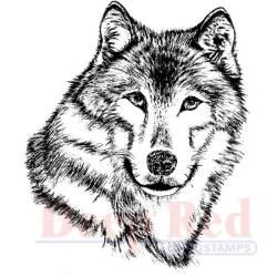 Deep Red Cling Stamp 1.75 X2  Wolf Portrait