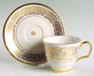 Pickard Tiara Gold Flat Cup & Saucer Set, Fine China Dinnerware   Gold Scrolls &