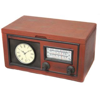 Vintage Radio Replica Decorative Clock (RedMaterial WoodDimensions 8 inches tall x 8.5 inches wide x 16 inches longRequires one (1) AA battery (not included) WoodDimensions 8 inches tall x 8.5 inches wide x 16 inches longRequires one (1) AA battery (no