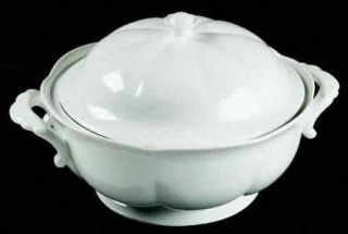 Block China Windsor Bone Tureen &  Lid, Fine China Dinnerware   All White,Scallo