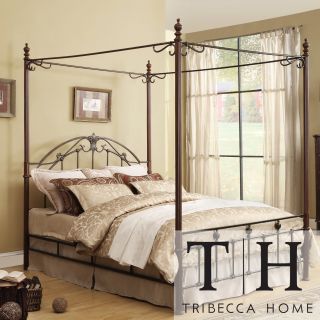 Tribecca Home Newcastle Graceful Scroll Bronze Iron King size Canopy Bed