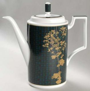Noritake Verdena Gold Coffee Pot & Lid, Fine China Dinnerware   4843,Blue Green&