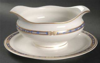 Syracuse Mistic Blue Gravy Boat with Attached Underplate, Fine China Dinnerware