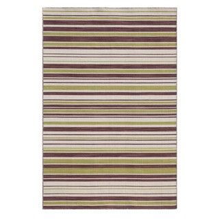 Flat weave Green Stripe Pattern Wool Rug (5 X 8)