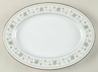 Rose (Japan) Springtime 12 Oval Serving Platter, Fine China Dinnerware   Green,