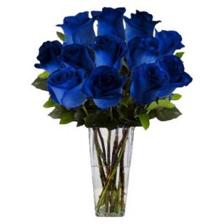 Blue Tinted Roses with Vase   12 Stems