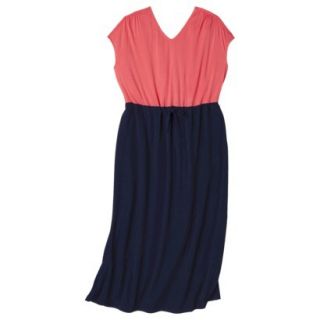 Pure Energy Womens Plus Size Cap Sleeve V Neck Maxi Dress   Coral/Black 3X
