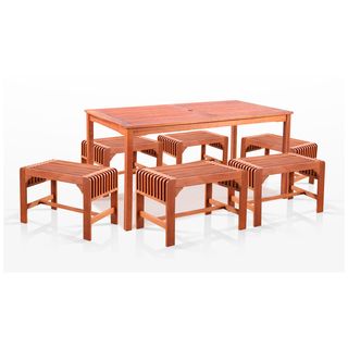 Vifah 7 piece Dining Set With Rectangular Table And Backless Benches
