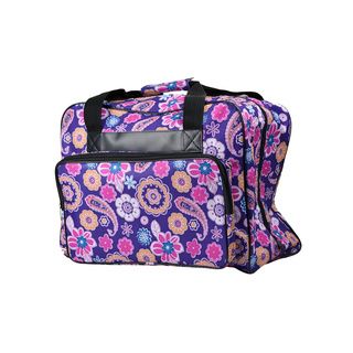 Janome Purple Sewing Machine Tote (PurpleHolds up to 50 poundsHandle dimensions 21.5 inches x 1.5 inches x 6.75 inchesHandle drop 10 inchesDimensions 17 inches wide x 12.5 inches tall x 8 inches deep. The front pocket measures 14 inches wide x 8 inches