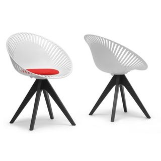 Eulo White Modern Dining Chairs With Red Cushion (set Of 2)