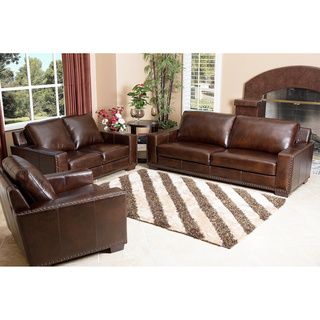 Abbyson Living Barrington 3 Piece Hand Rubbed Leather Sofa Loveseat And Armchair (Espresso brownLeather match used on sides and backKiln Dried hardwood framesHigh resiliency 2.2  density foam cushioning for added comfort and supportHand stitched detailsBr