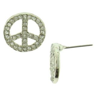 Womens Peace Sign Earrings with Glass Stones   Crystal