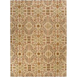 Hand knotted Penicuik Beige/green Traditional Floral Hand carded New Zealand Wool Rug (8 X 11)