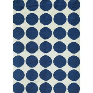 Modern Flat weave Geometric Blue Wool Rug (9 X 12)