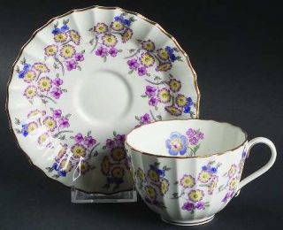 Royal Worcester Valentine Flat Cup & Saucer Set, Fine China Dinnerware   Blue, P