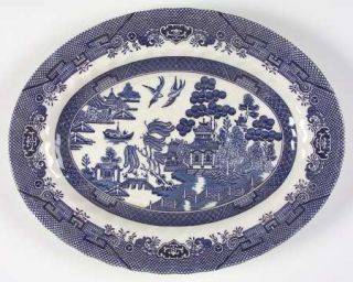 Royal Wessex Blue Willow (Swirl Rim,England) 12 Oval Serving Platter, Fine Chin