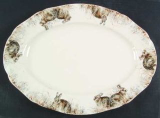 Gien Sologne 15 Oval Serving Platter, Fine China Dinnerware   Animals,Grasses/W