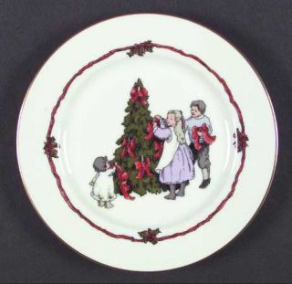 Fitz & Floyd Deck The Halls Salad Plate, Fine China Dinnerware   Christmas Scene
