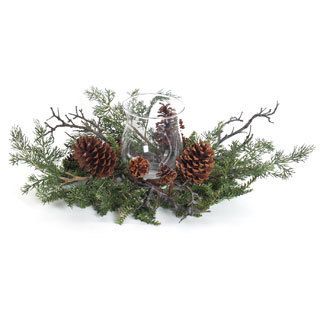 Mixed Evergreen Glass Hurricane Centerpiece