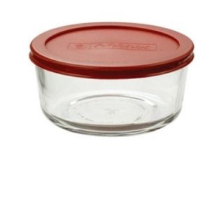 Anchor 1 cup Round Kitchen Storage Container w/ Red Plastic Lid, Glass