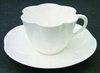 Shelley Dainty White (No Trim) Flat Cup & Saucer Set, Fine China Dinnerware   No