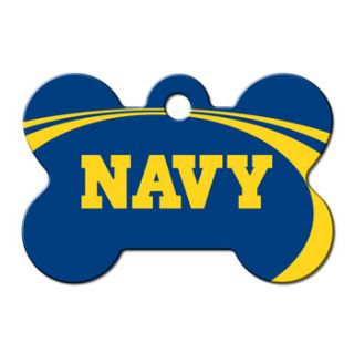 Navy NCAA Bone Personalized Engraved Pet ID Tag, 1 1/2 W X 1 H