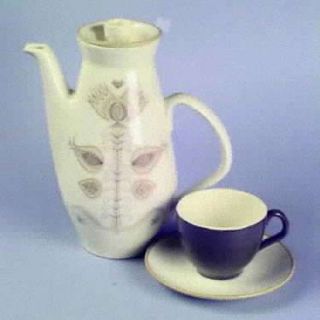Franciscan Spice Coffee Pot & Lid, Fine China Dinnerware   Tan Plant On Speckled