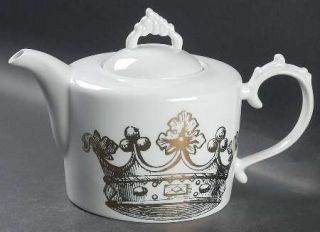 Rosanna Kings Road Teapot & Lid, Fine China Dinnerware   Gold Crown Motifs On Wh