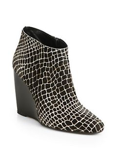 Pierre Hardy Animal Print Calf Hair Wedge Ankle Boots   Black White