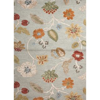 Hand tufted Transitional Floral Pattern Blue Wool Rug (5 X 8)