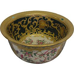 Green Medallion Scrolls Porcelain Bowl