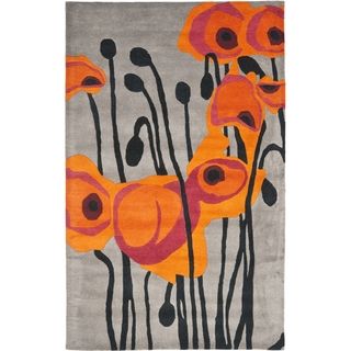 Handmade Elegance Grey/ Orange New Zealand Wool Rug (26 X 6)