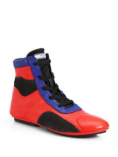 Prada Multicolor High Top Boxing Sneakers   Red Blue