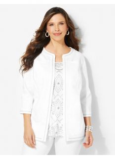 Catherines Plus Size Chain Denim Jacket   Womens Size 0X, White