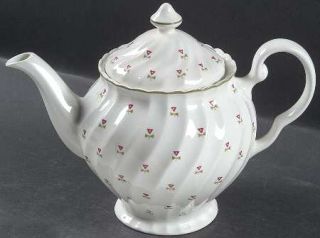 Johnson Brothers Thistle Teapot & Lid, Fine China Dinnerware   Laura Ashley, Red