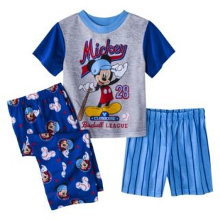 Disney Mickey Mouse Toddler Boys 3 Piece Short Sleeve Pajama Set   Navy 3T