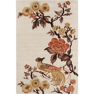 Hand tufted Allie Floral Cream Wool Area Rug (5 X 76)