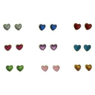 Womens Glitter Heart Epoxy Stud Earrings Set of 9   Silver/Multicolor