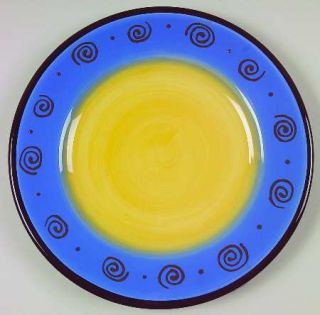  Carmen Blue Dinner Plate, Fine China Dinnerware   Tan Spirals&Dots On B