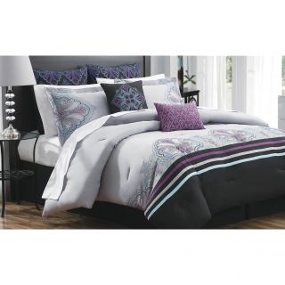 Calisto 12 piece Bed In A Bag With Sheet Set (Black/purple/greyMaterials 100 percent polyesterFill material 100 percent polyesterHypoallergenic NoCare instructions Machine washableQueen DimensionsComforter 90 inches x 92 inches Bedskirt 60 inches x 