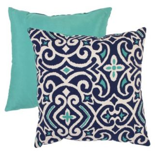 Damask Square Toss Pillow   Blue/White (18x18)