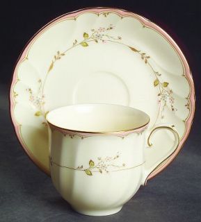 Mikasa Monticello Flat Cup & Saucer Set, Fine China Dinnerware   Pink Band,Blue,
